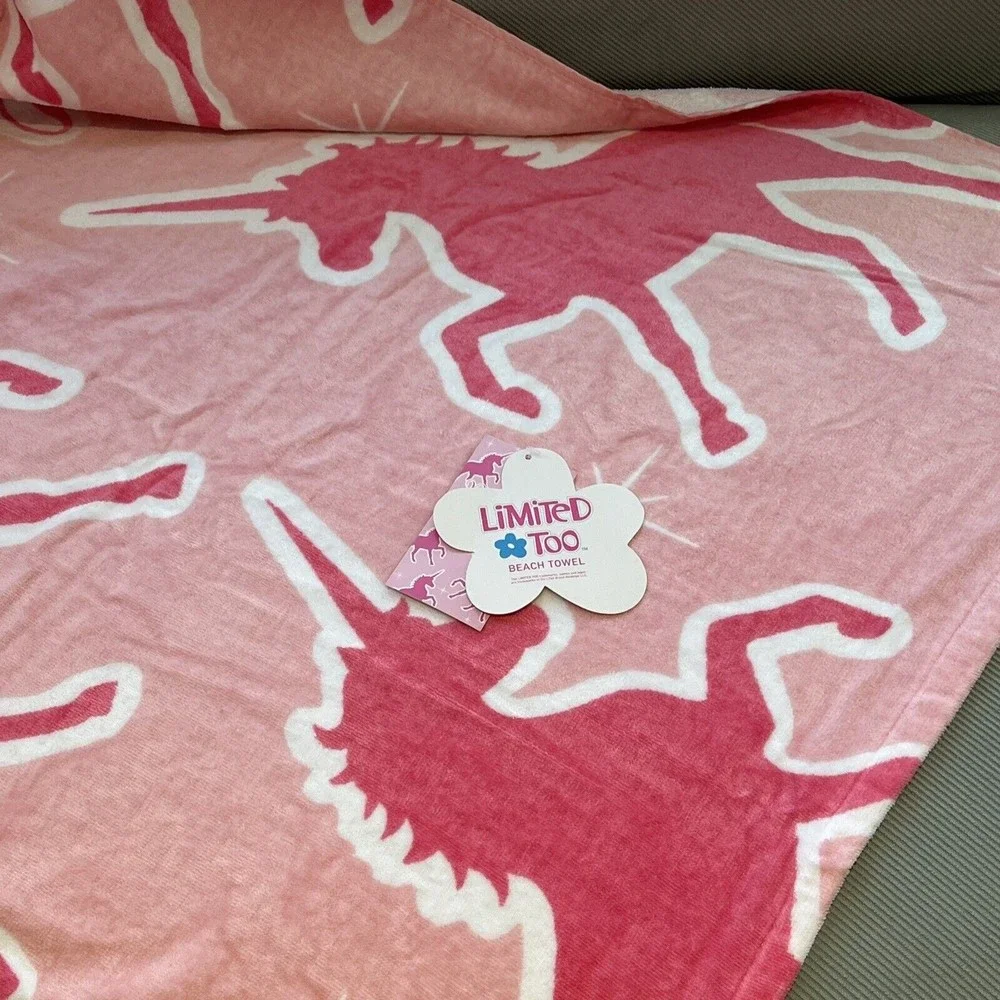 LIMITED TOO Pink Unicorn Beach Towel Girls Cotton Dream Big Graphic Text New